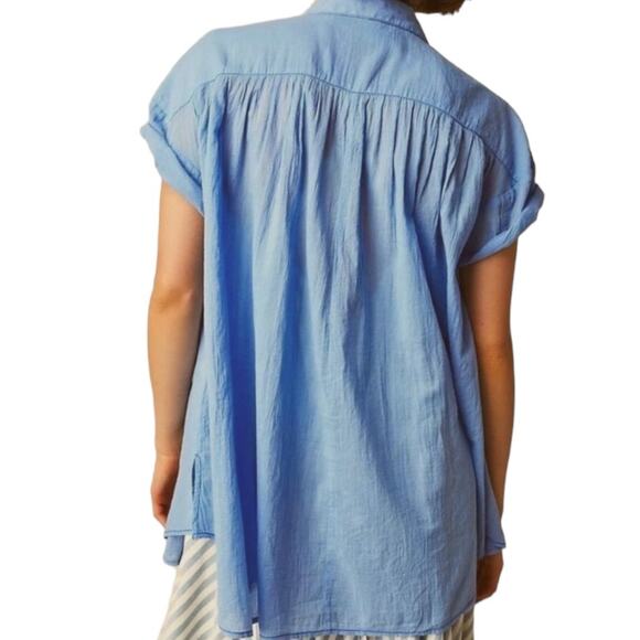 Free People Float Away Button Tee Top XS Blue Vista Oversized Swing Casual Boho - Picture 8 of 8